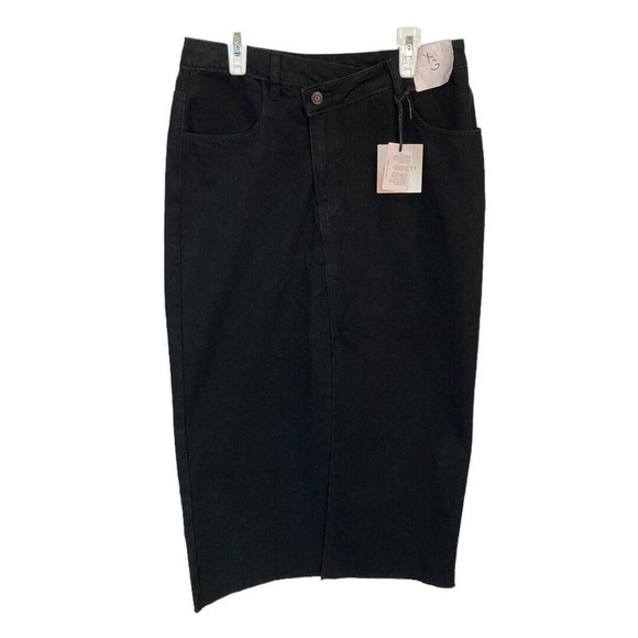 Happily‎ Grey Jean Pencil Skirt Black Size 9/28 Front Slit Asymmetric Waist - Picture 1 of 6